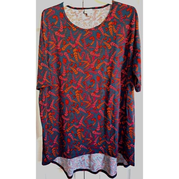 LuLaRoe Women's XL Multicolor Leaf Print Short Sleeve Scoop Neck Tunic - Picture 1 of 5